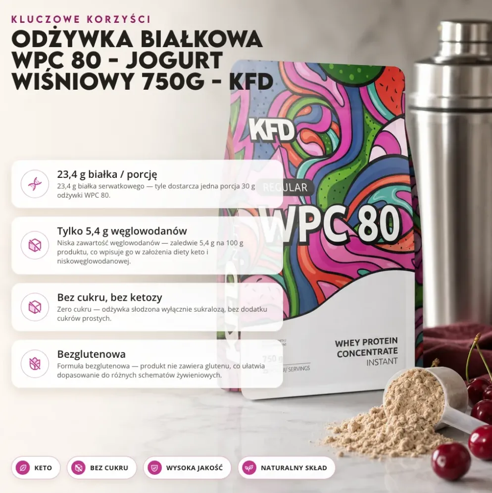 Odżywka Białkowa WPC 80 – Jogurt Wiśniowy 750g – KFD