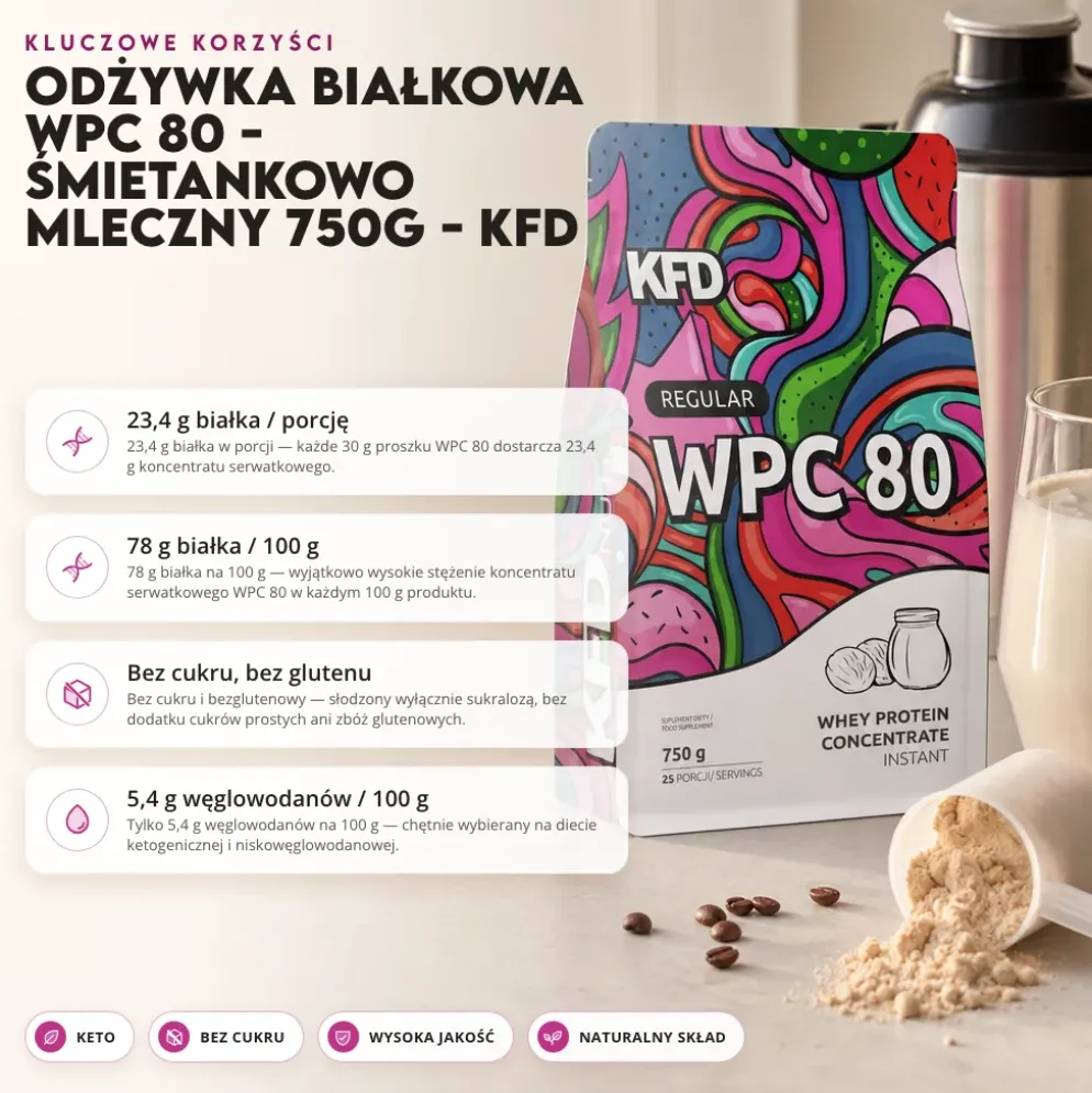 Odżywka Białkowa WPC 80 – Śmietankowo Mleczny 750g – KFD