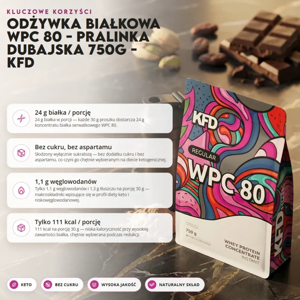 Odżywka Białkowa WPC 80 – Pralinka Dubajska 750g – KFD