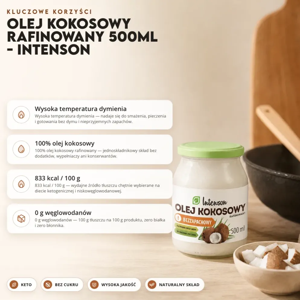Olej Kokosowy Rafinowany 500ml – Intenson