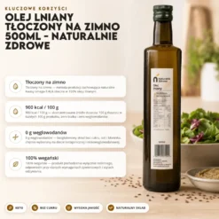 Olej Lniany Tłoczony na Zimno 500ml – Naturalnie Zdrowe