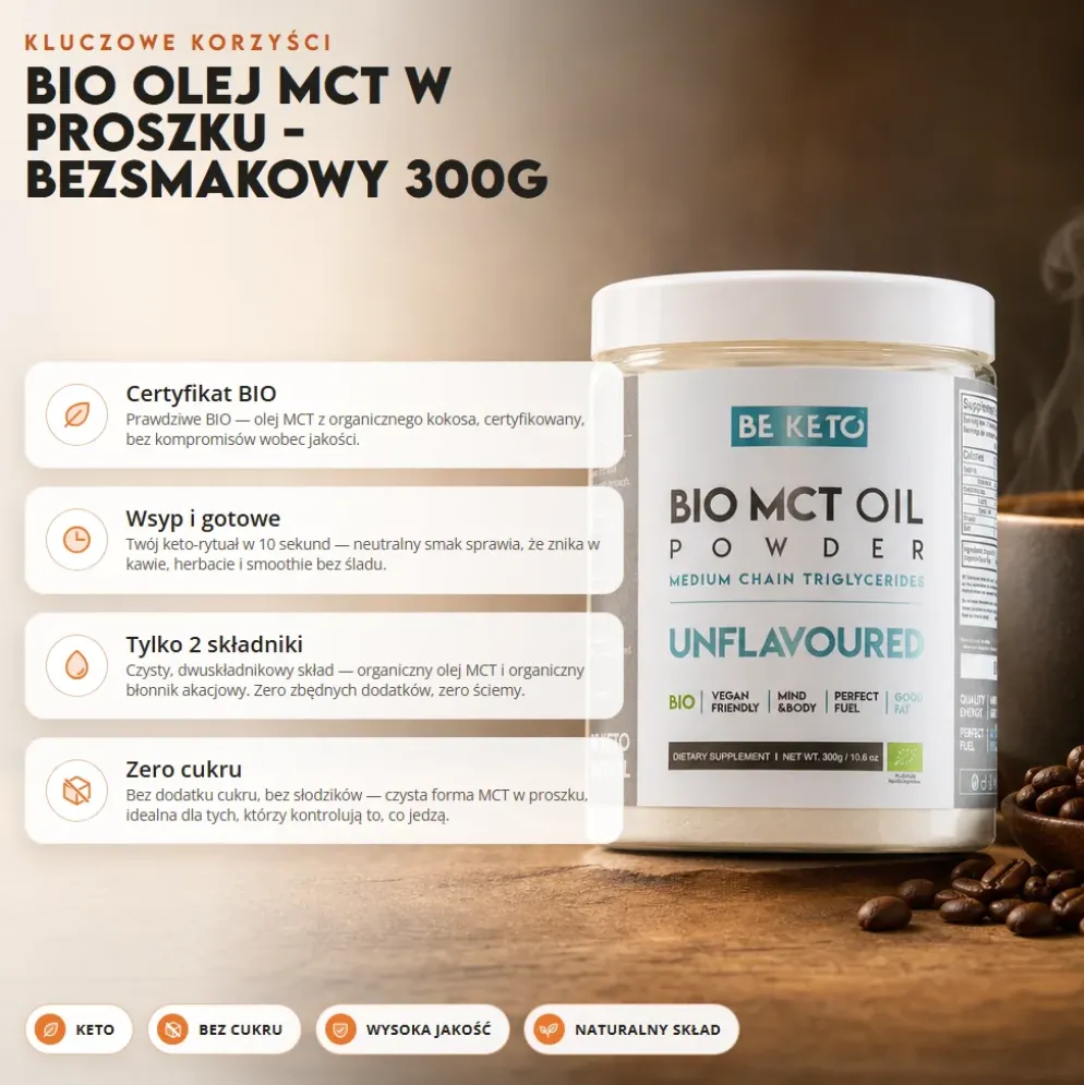 Olej MCT BIO w Proszku – Bezsmakowy 300g – BeKeto