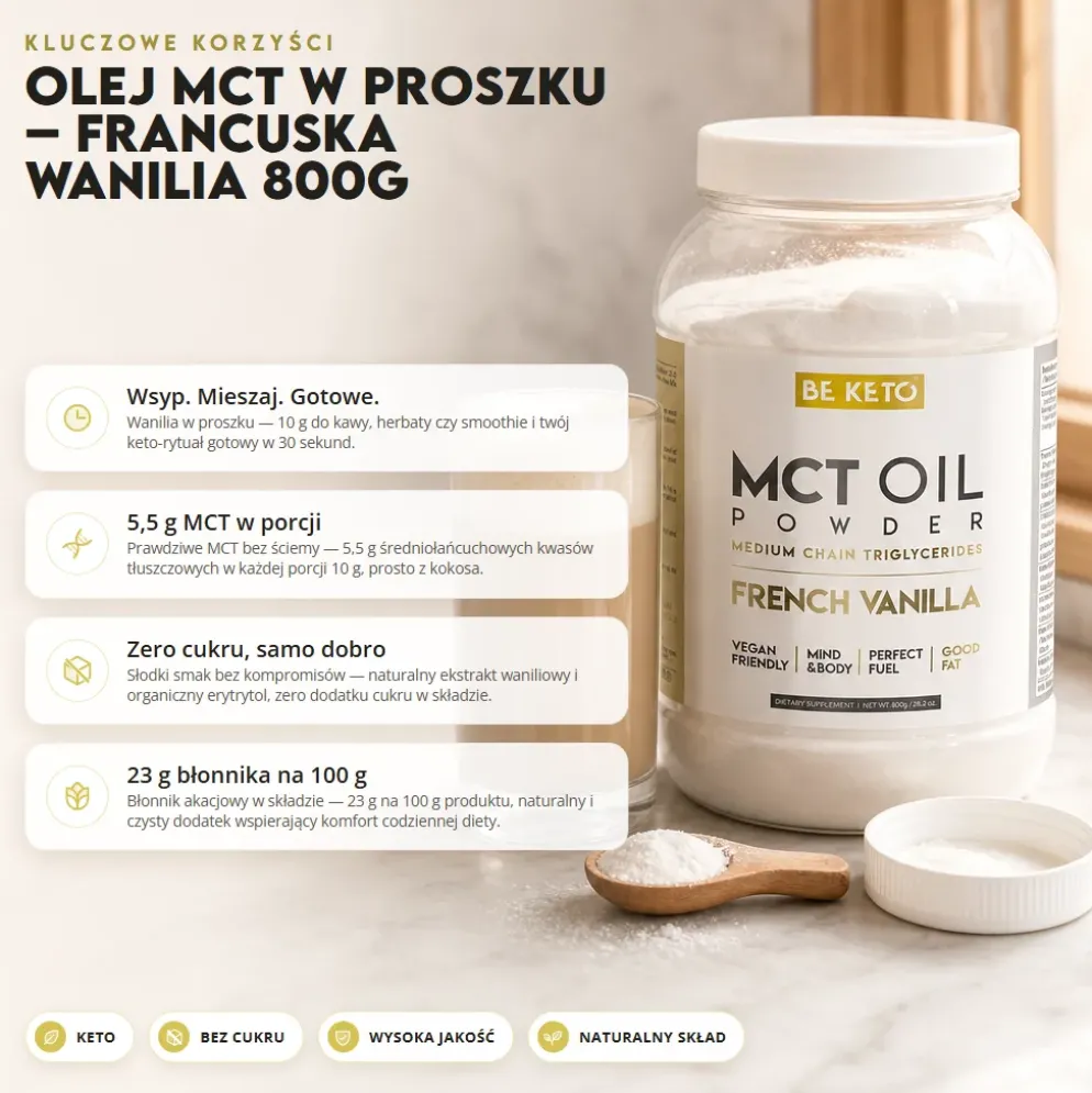 Olej MCT w Proszku – Francuska Wanilia 800g – Beketo