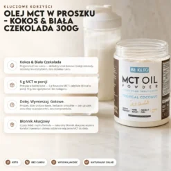 Olej MCT w Proszku – Kokos + Biała Czekolada 300g – BeKeto