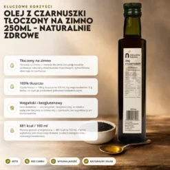 Olej z Czarnuszki Tłoczony na Zimno 250ml – Naturalnie Zdrowe