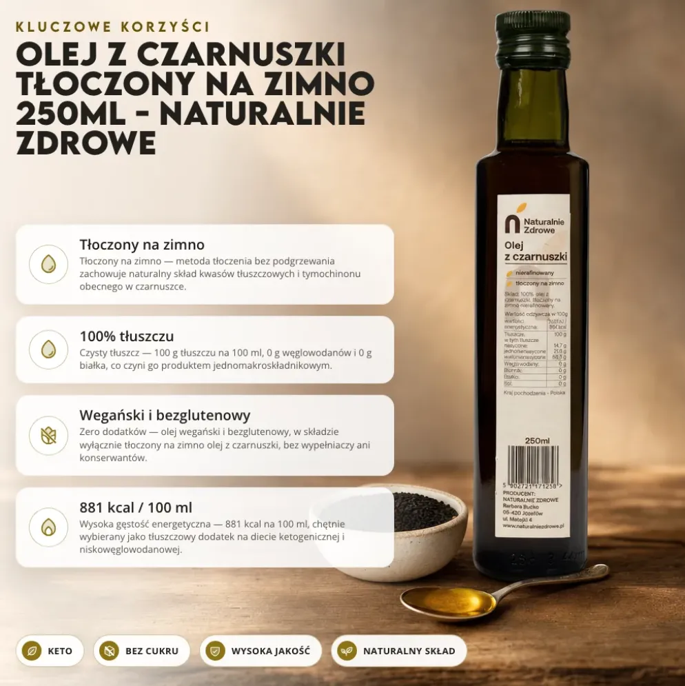 Olej z Czarnuszki Tłoczony na Zimno 250ml – Naturalnie Zdrowe