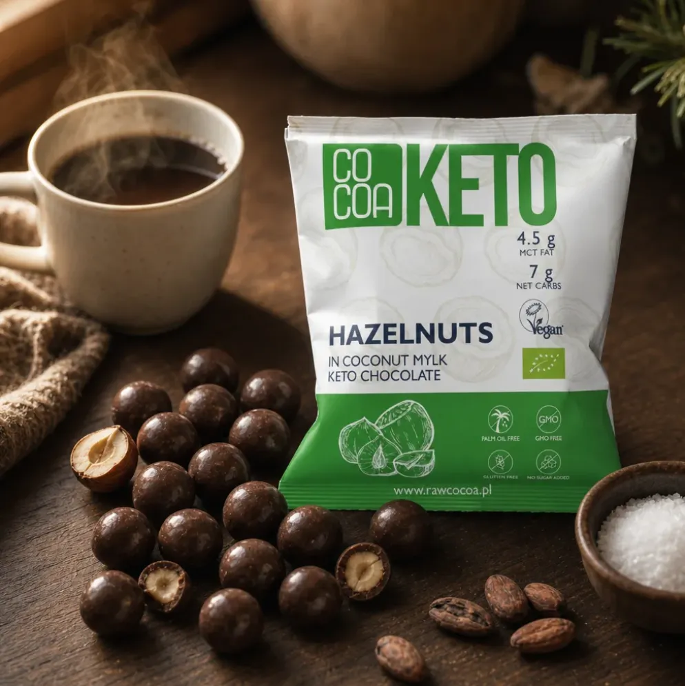Orzechy Laskowe Keto w Czekoladzie z MCT BIO 70g – Cocoa