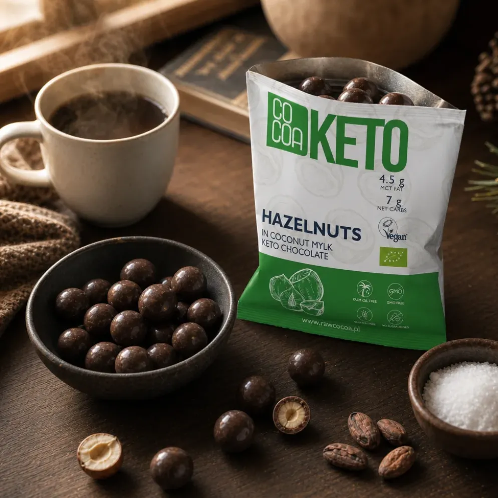 Orzechy Laskowe Keto w Czekoladzie z MCT BIO 70g – Cocoa
