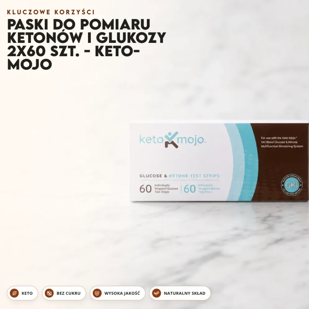 Paski do Pomiaru Ketonów i Glukozy 2×60 szt. – KETO-MOJO