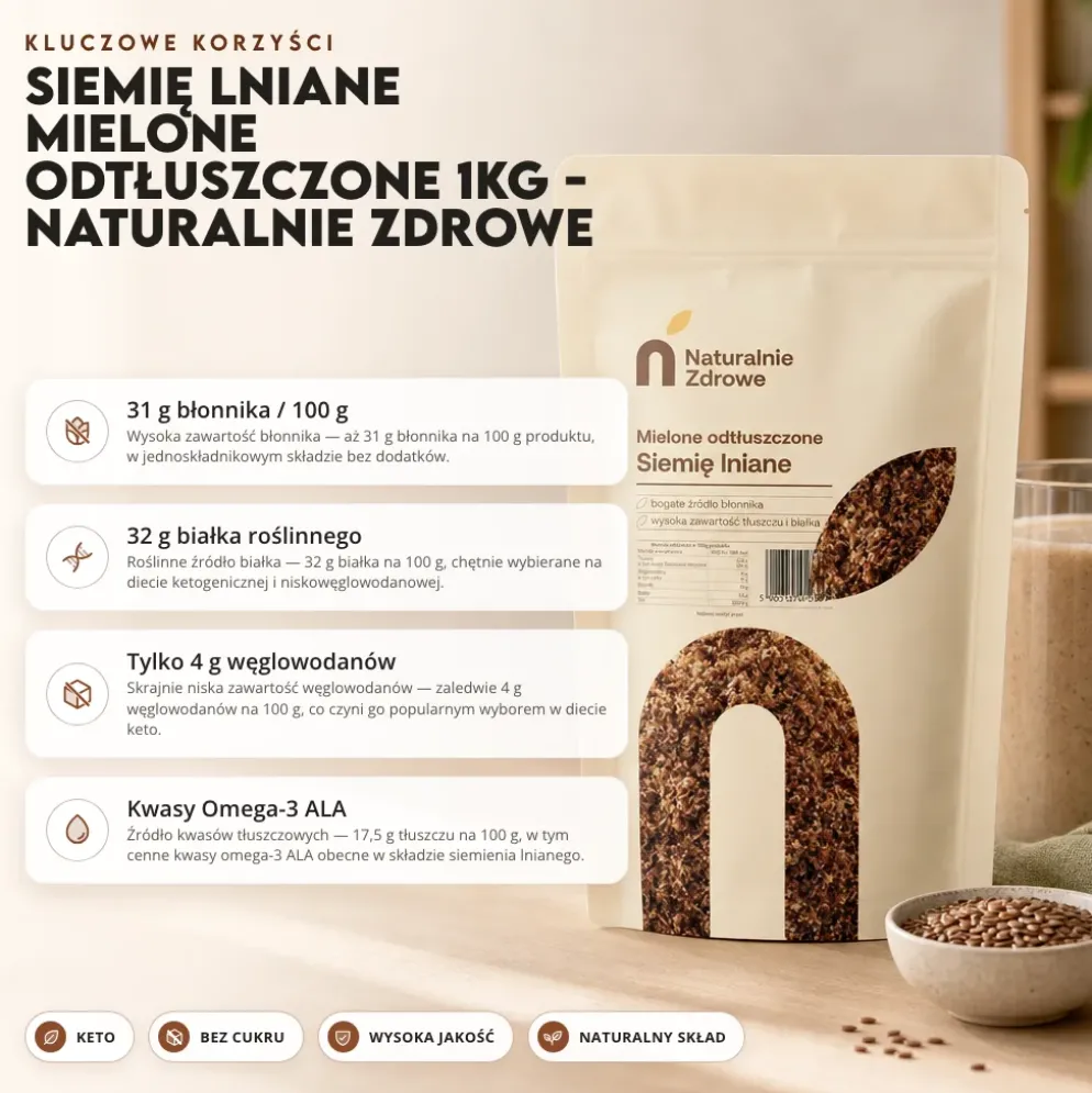 Siemię Lniane Mielone Odtłuszczone 1kg – Naturalnie Zdrowe