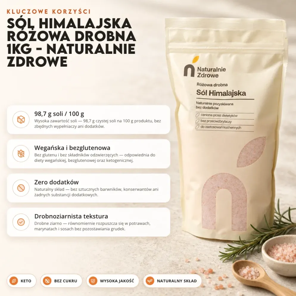 Sól Himalajska Różowa Drobna 1kg – Naturalnie Zdrowe