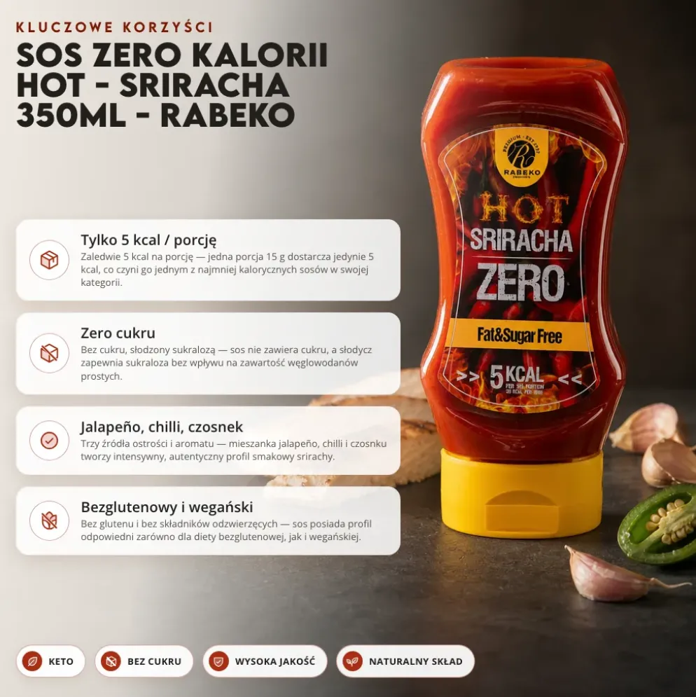 Sos Zero Kalorii Hot – Sriracha 350ml – Rabeko