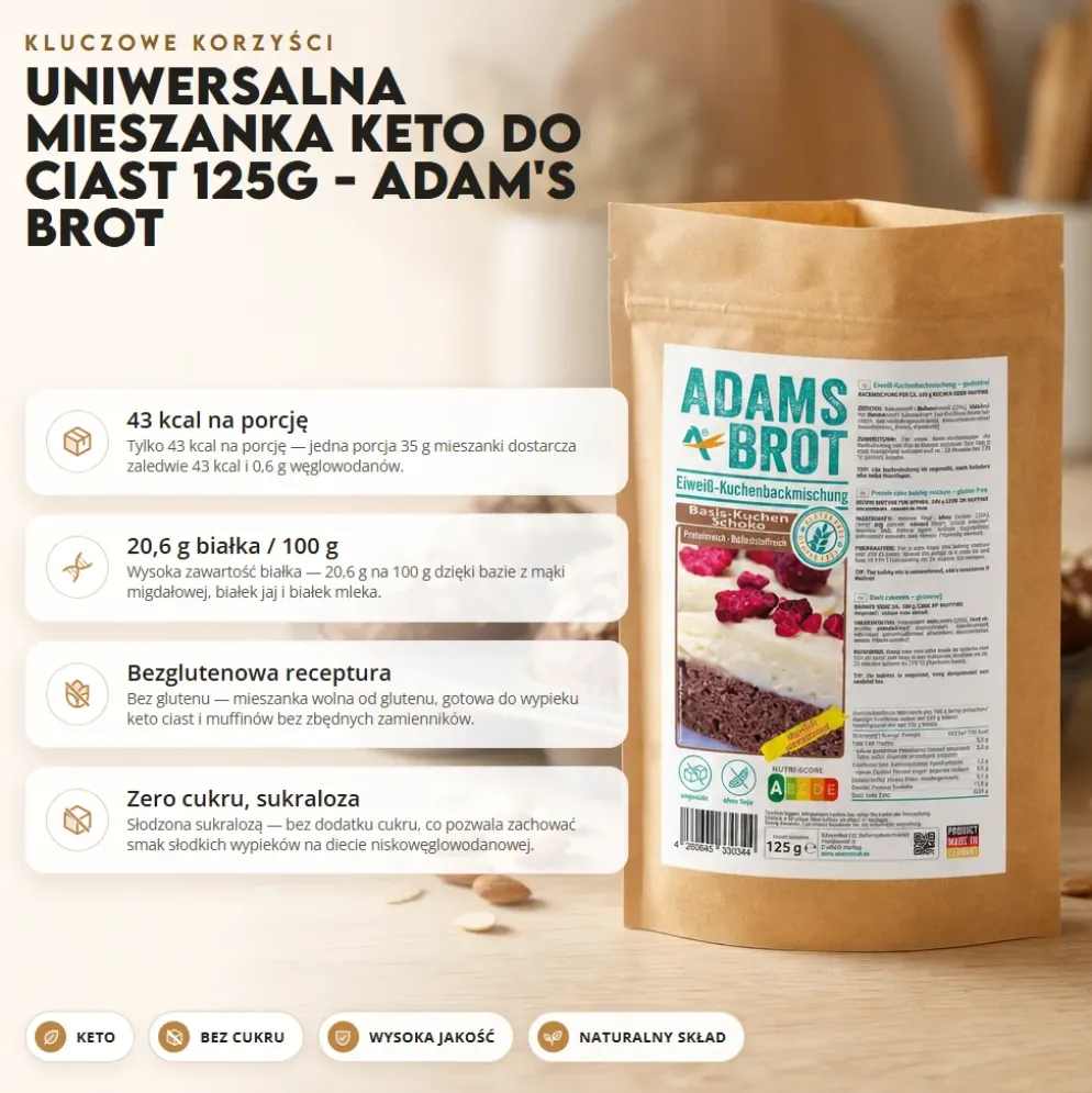 Uniwersalna mieszanka keto do ciast 125g – Adam’s Brot