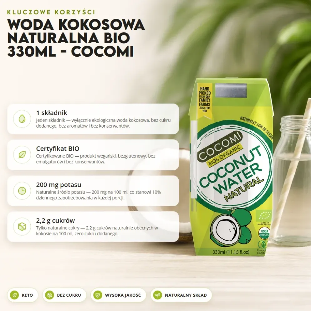 Woda Kokosowa Naturalna BIO 330ml – COCOMI